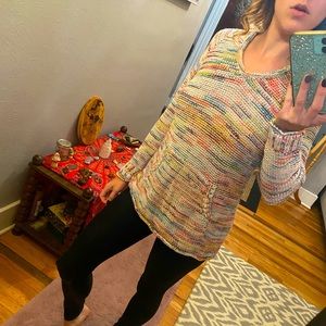 Colorful hooded knit sweater